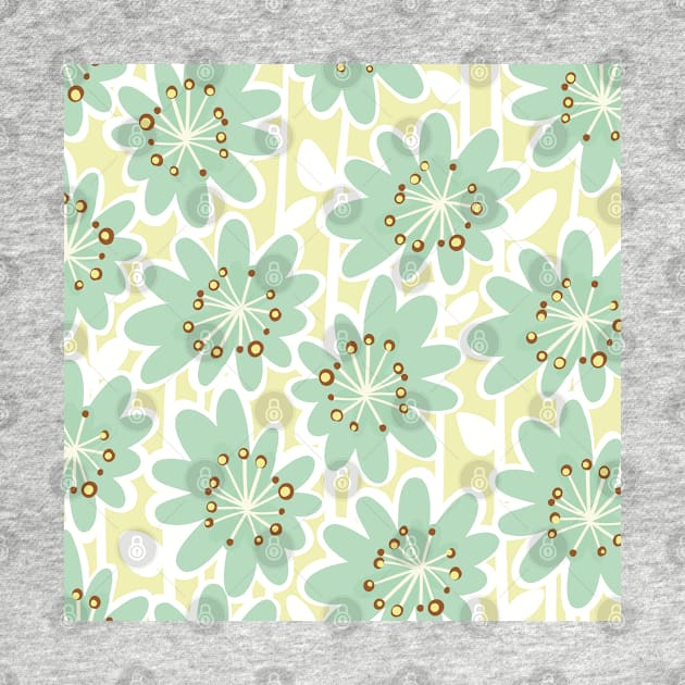 Fun flowerpower pattern in retro style, yellow , turquoise , white by marina63